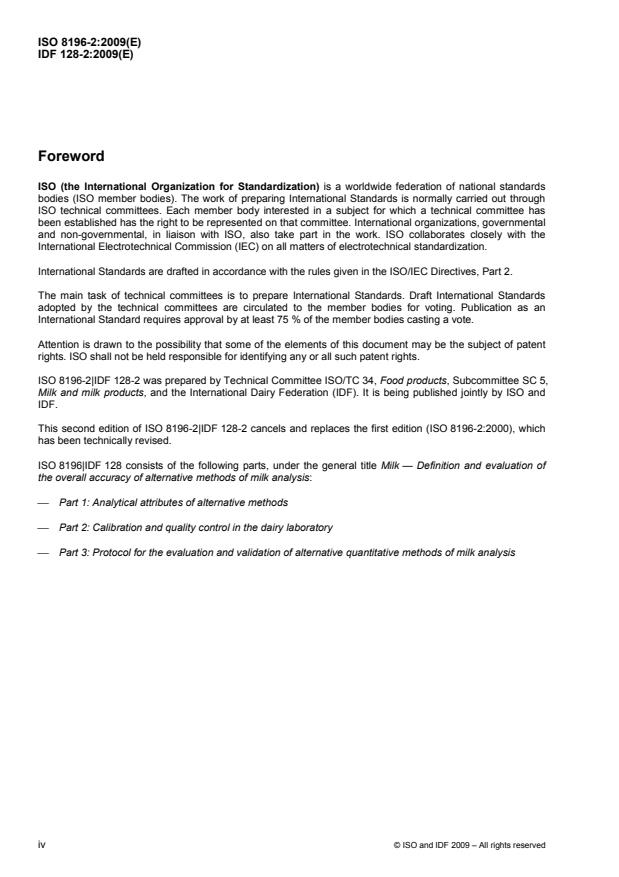 ISO 8196-2:2009 ISO 8196-2:2009 - Milk -- Definition and evaluation of the overall accuracy of alternative methods of milk analysis - Page 4 preview