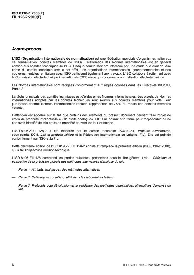 ISO 8196-2:2009 ISO 8196-2:2009 - Lait -- Définition et évaluation de la précision globale des méthodes alternatives d'analyse du lait - Page 4 preview