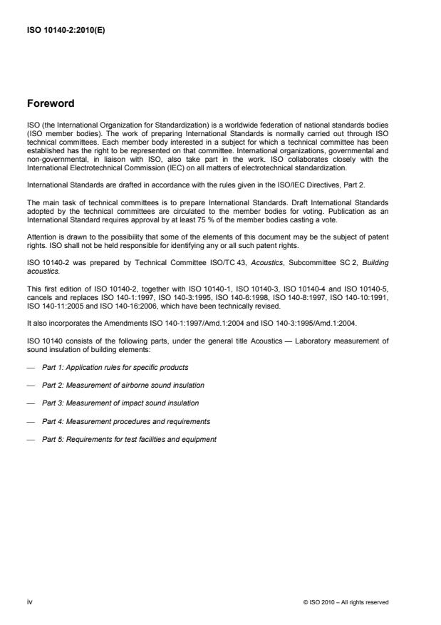 ISO 10140-2:2010 ISO 10140-2:2010 - Acoustics -- Laboratory measurement of sound insulation of building elements - Page 4 preview