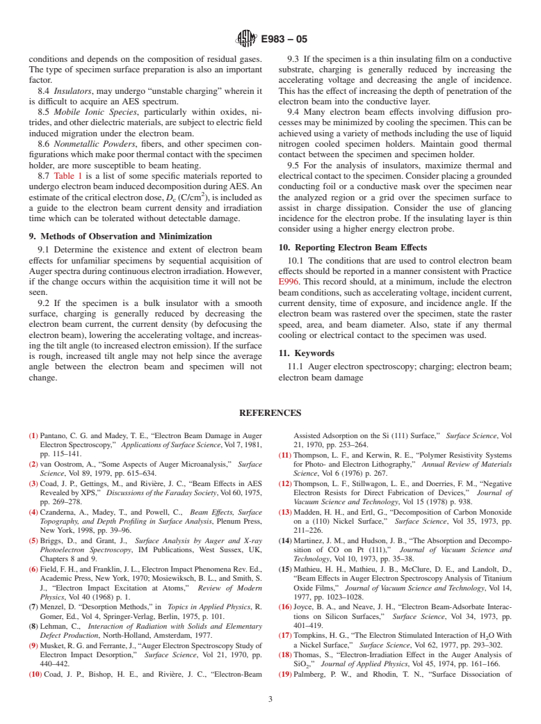 ASTM E983-05 - Standard Guide for Minimizing Unwanted Electron Beam Effects in Auger Electron Spectroscopy