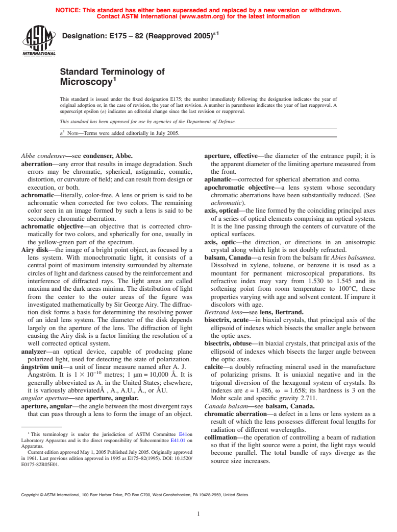 ASTM E175-82(2005)e1 - Standard Terminology of Microscopy