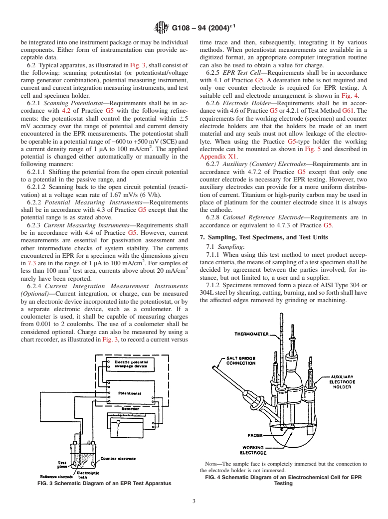 ASTM G108-94(2004)e1 - Standard Test Method for Electrochemical Reactivation (EPR) for Detecting Sensitization of AISI Type 304 and 304L Stainless Steels