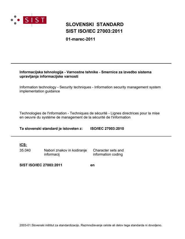 ISO/IEC 27003:2011 - BARVE
