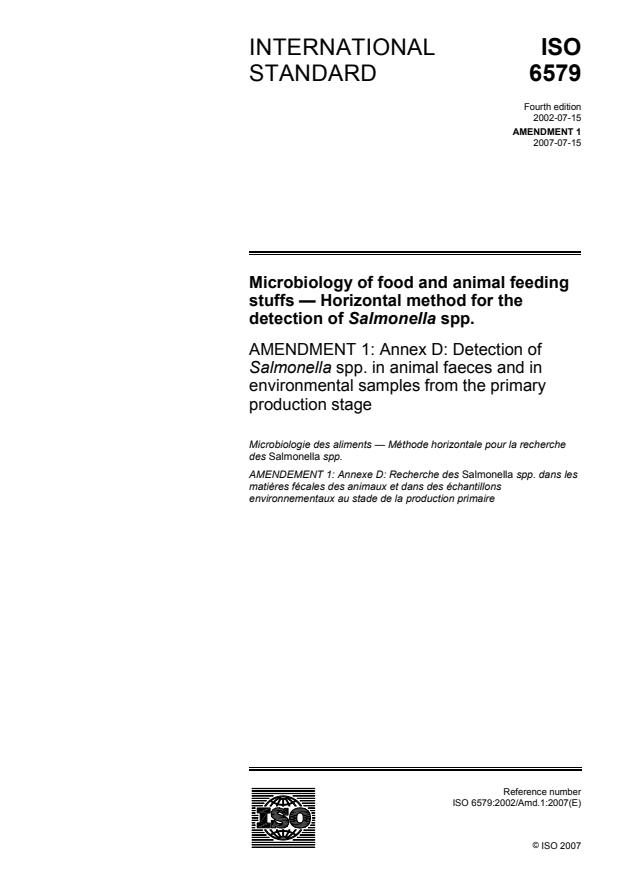 ISO 6579:2002/Amd 1:2007 - Annex D: Detection of Salmonella spp. in animal faeces and in environmental samples from the primary production stage