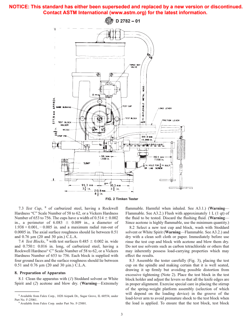 ASTM D2782-01 - Standard Test Method for Measurement of Extreme-Pressure Properties of Lubricating Fluids (Timken Method)