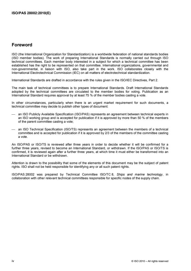 ISO/PAS 28002:2010 ISO/PAS 28002:2010 - Security management systems for the supply chain - Development of resilience in the supply chain - Requirements with guidance for use - Page 4 preview