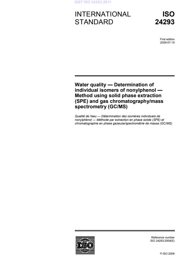 Iso 09 Water Quality Determination Of Individual Isomers Of Nonylphenol Method Using Solid Phase Extraction Spe And Gas Chromatography Mass Spectrometry Gc Ms