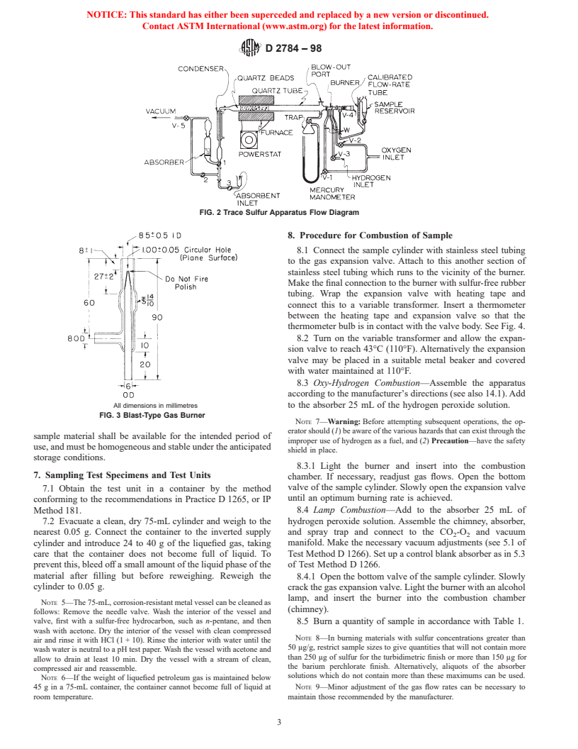 ASTM D2784-98 - Standard Test Method for Sulfur in Liquefied Petroleum Gases (Oxy-Hydrogen Burner or Lamp)