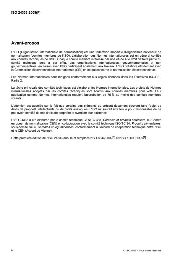 ISO 24333:2009 ISO 24333:2009 - Céréales et produits céréaliers -- Échantillonnage - Page 4 preview