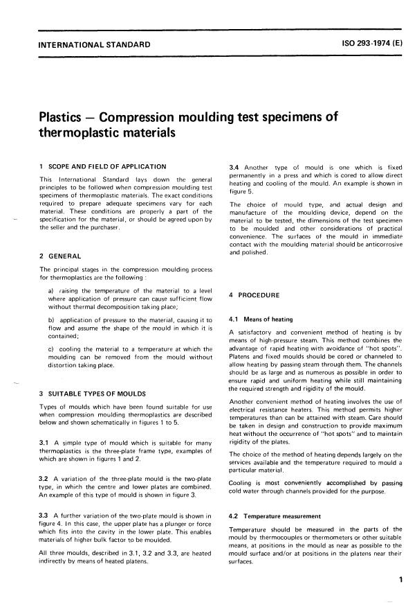 ISO 293:1974 - Plastics -- Compression moulding test specimens of thermoplastic materials