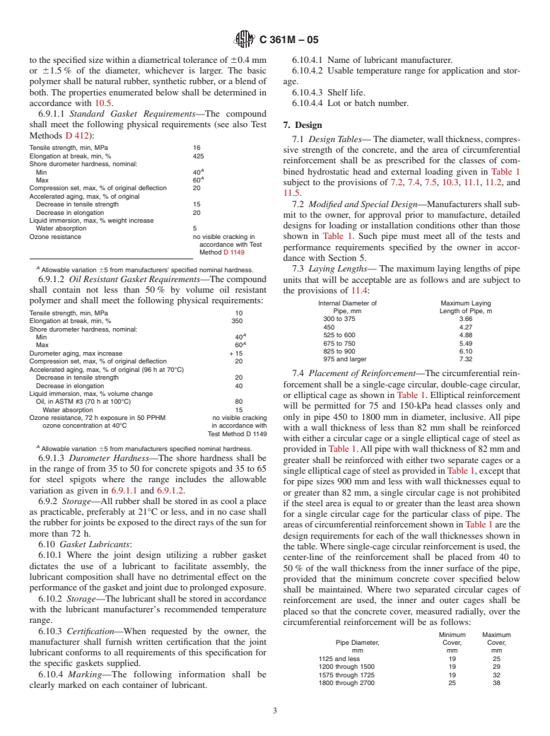 ASTM C361M-05 - Standard Specification for Reinforced Concrete Low-Head Pressure Pipe (Metric)
