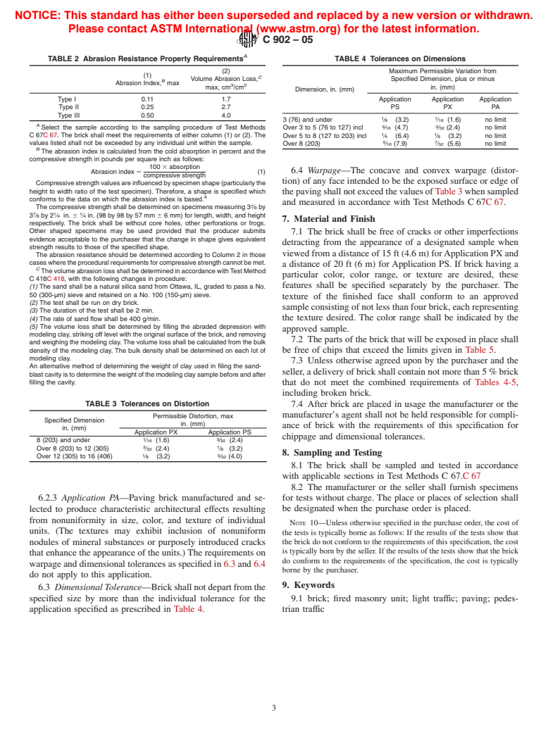 ASTM C902-05 - Standard Specification for Pedestrian and Light Traffic Paving Brick