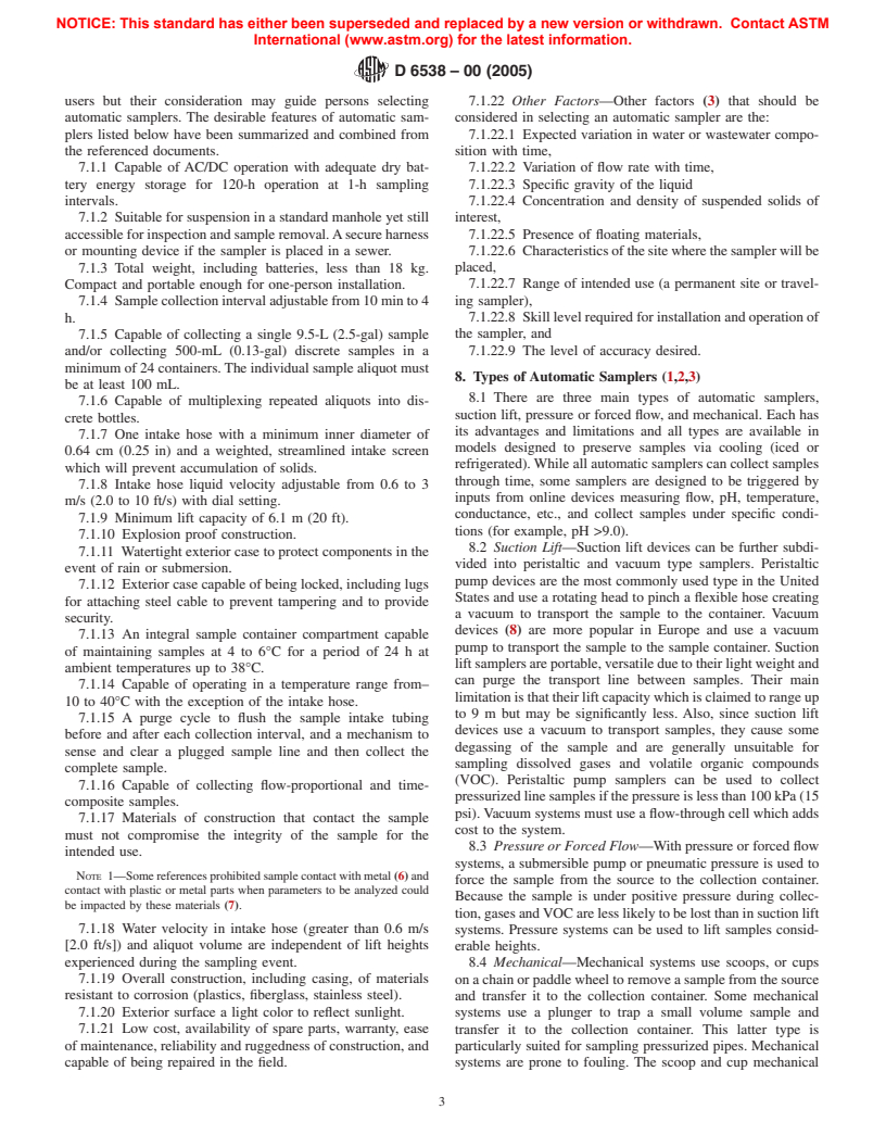 ASTM D6538-00(2005) - Standard Guide for Sampling Wastewater With Automatic Samplers