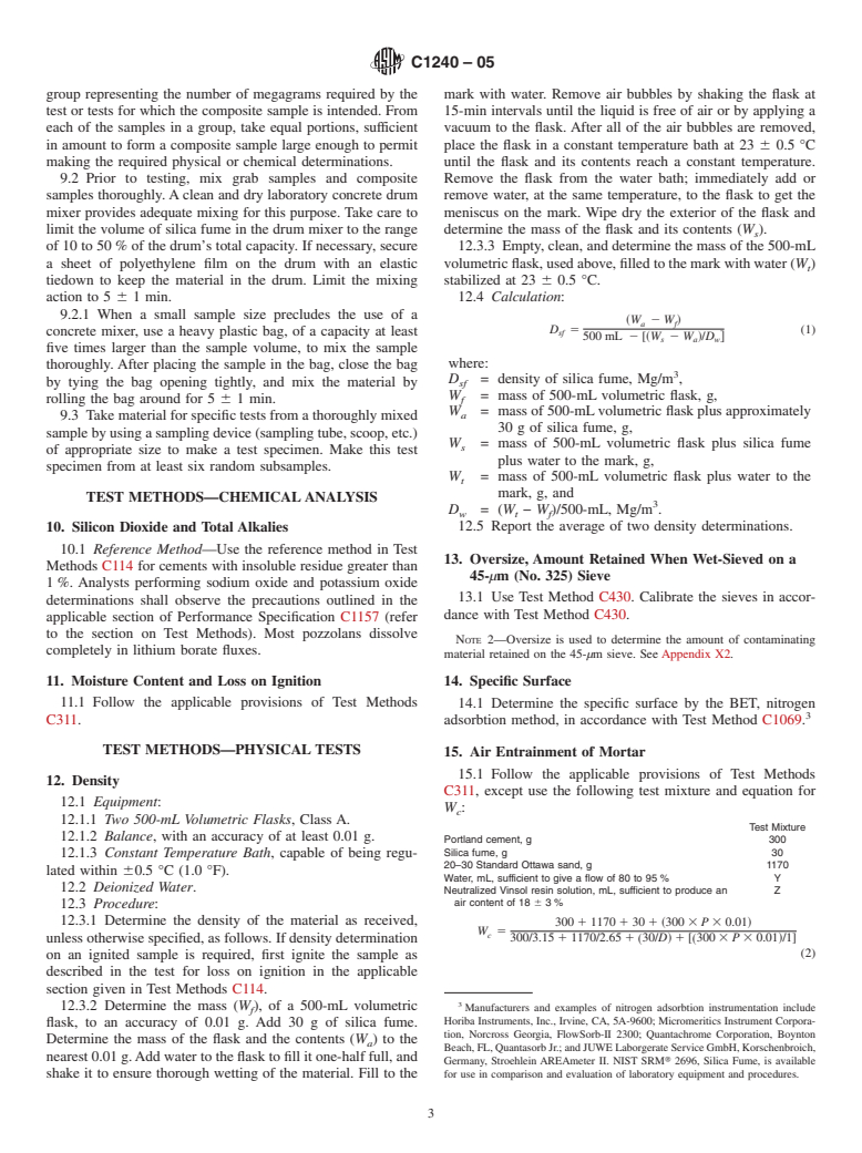 ASTM C1240-05 - Standard Specification for Silica Fume Used in Cementitious Mixtures