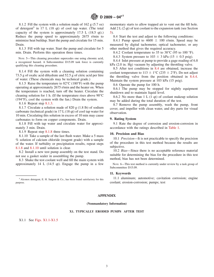 ASTM D2809-04e1 - Standard Test Method for Cavitation Corrosion and Erosion-Corrosion Characteristics of Aluminum Pumps With Engine Coolants