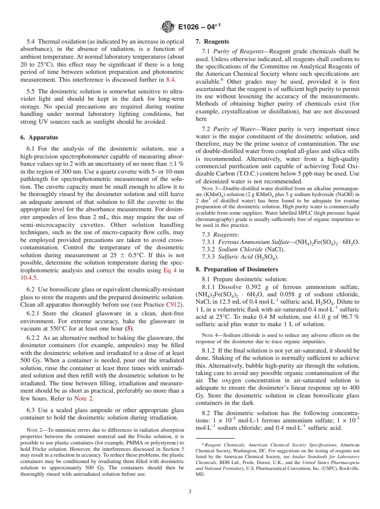 ASTM E1026-04e1 - Standard Practice for Using the Fricke Reference-Standard Dosimetry System