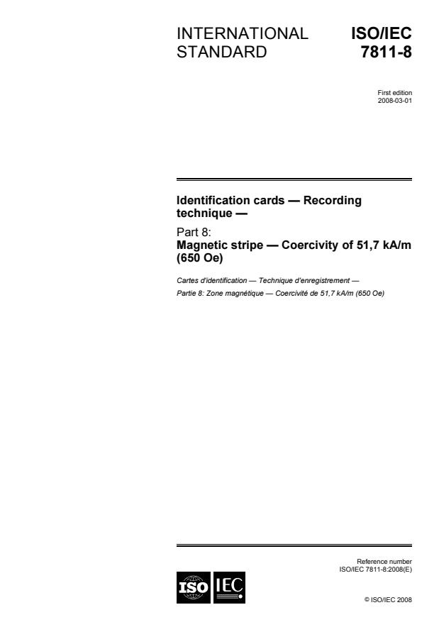 ISO/IEC 7811-8:2008 - Identification cards -- Recording technique