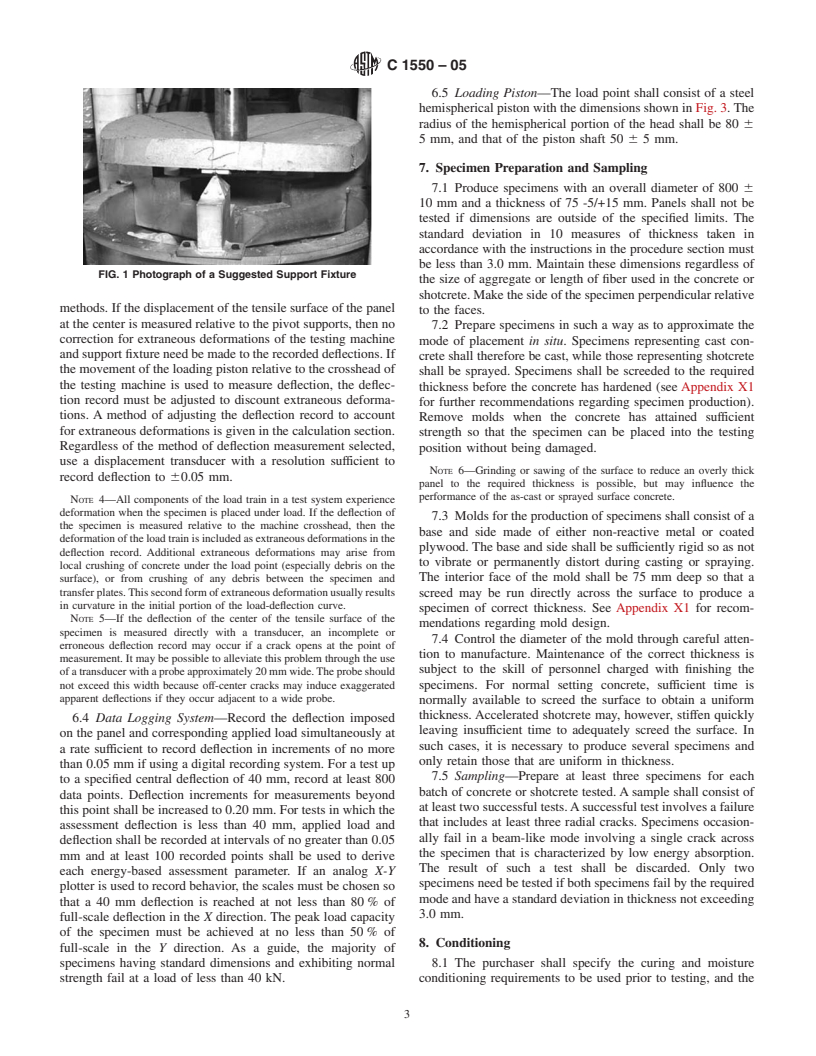 ASTM C1550-05 - Standard Test Method for Flexural Toughness of Fiber Reinforced Concrete (Using Centrally Loaded Round Panel)