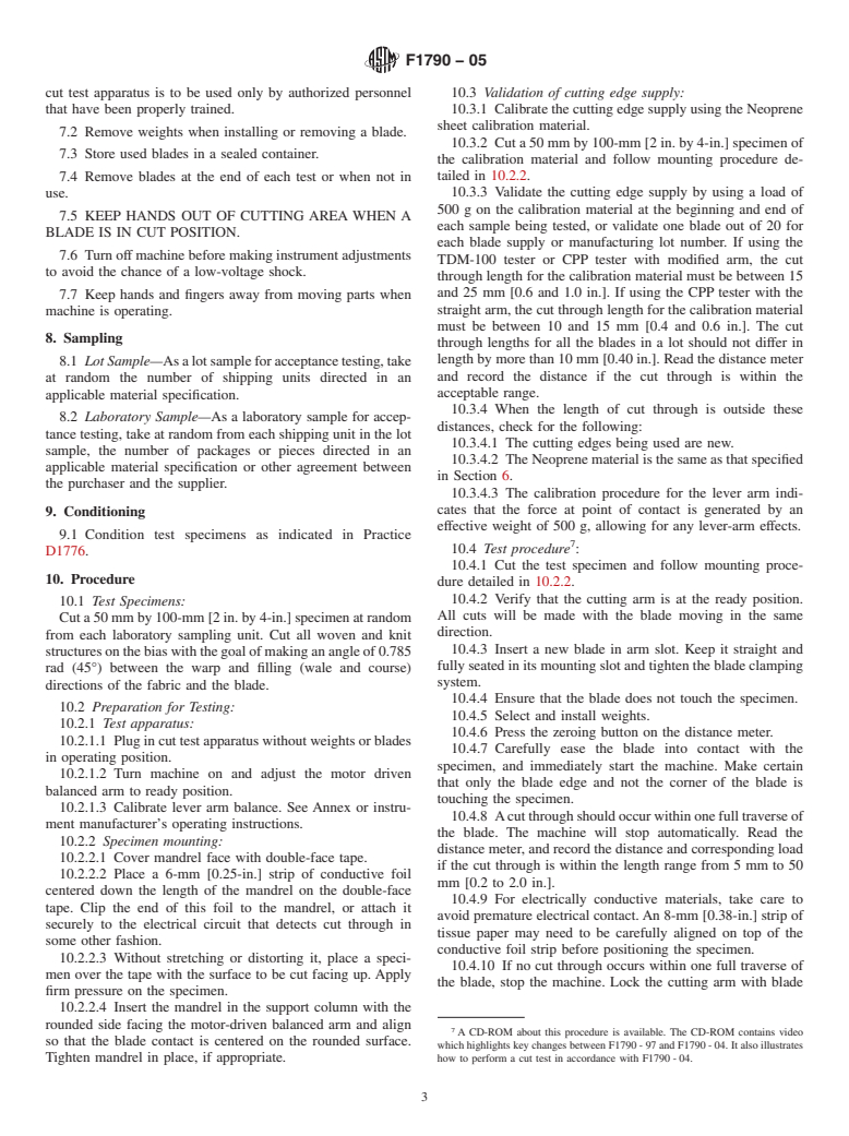 ASTM F1790-05 - Standard Test Method for Measuring Cut Resistance of Materials Used in Protective Clothing