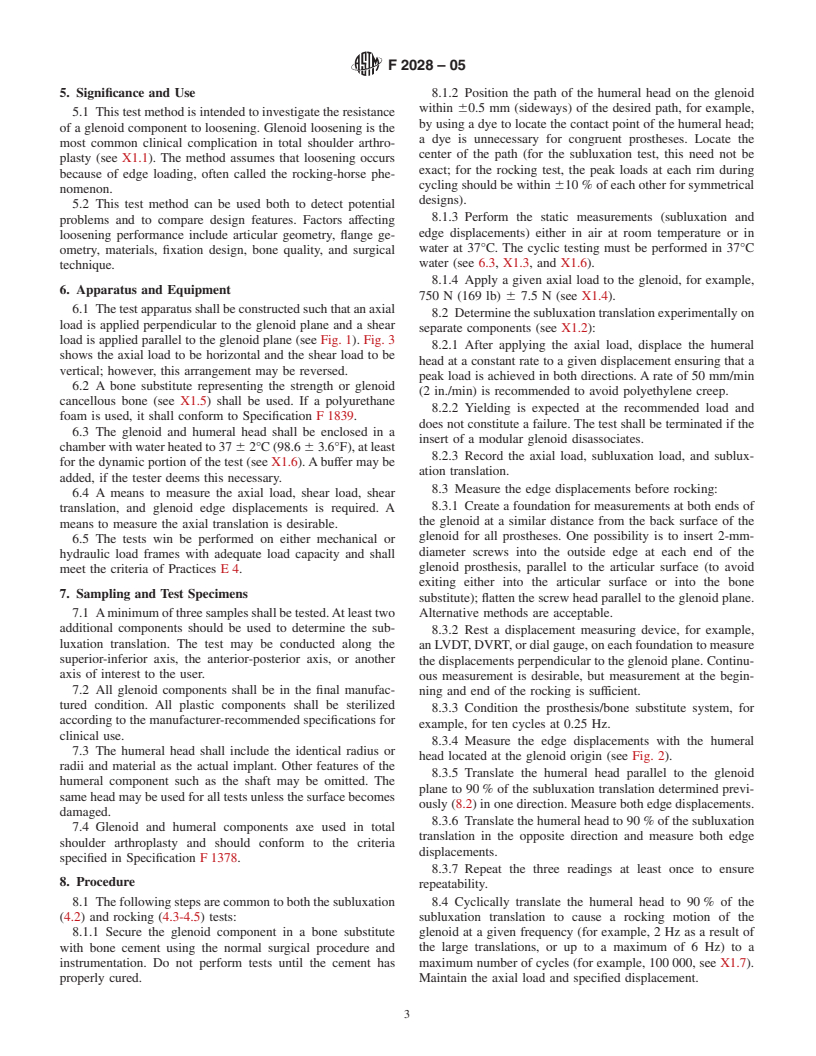 ASTM F2028-05 - Standard Test Methods for Dynamic Evaluation of Glenoid Loosening or Disassociation