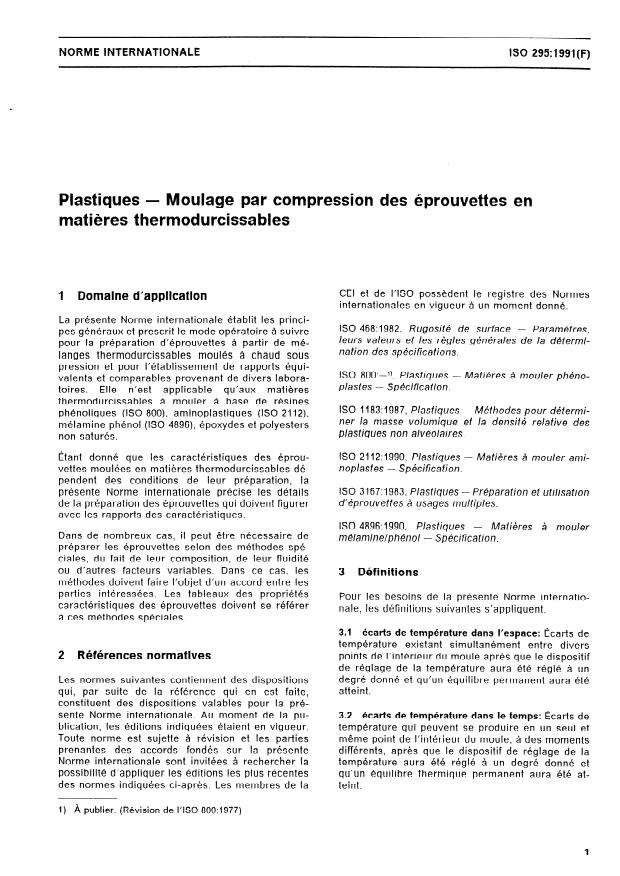 ISO 295:1991 - Plastiques -- Moulage par compression des éprouvettes en matieres thermodurcissables