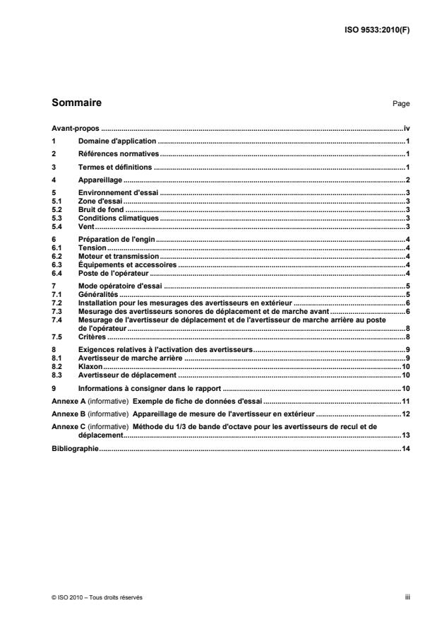 ISO 9533:2010 - Engins de terrassement -- Avertisseurs sonores de déplacement et de recul montés sur engins -- Méthodes d'essai et criteres de performance