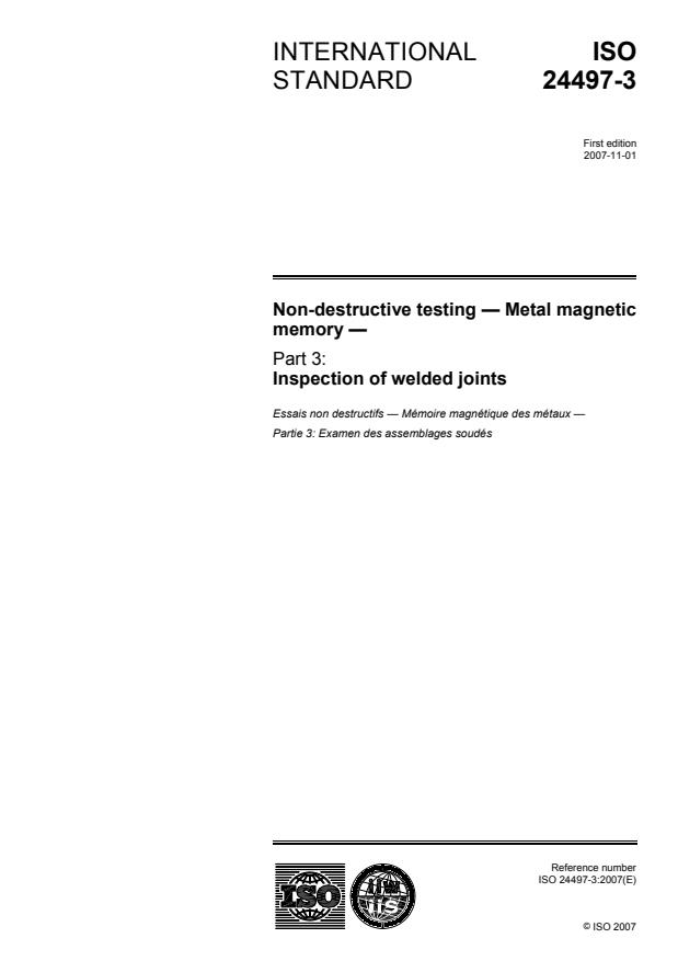 ISO 24497-3:2007 - Non-destructive testing -- Metal magnetic memory
