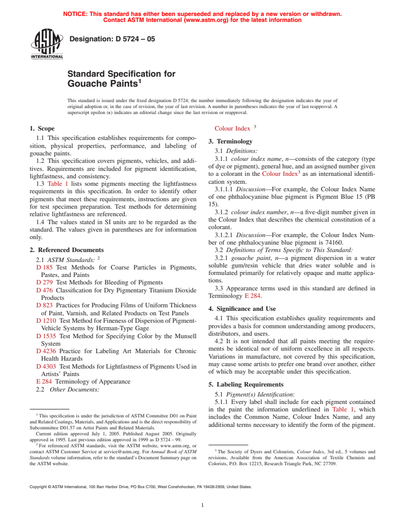 ASTM D5724-05 - Standard Specification for Gouache Paints