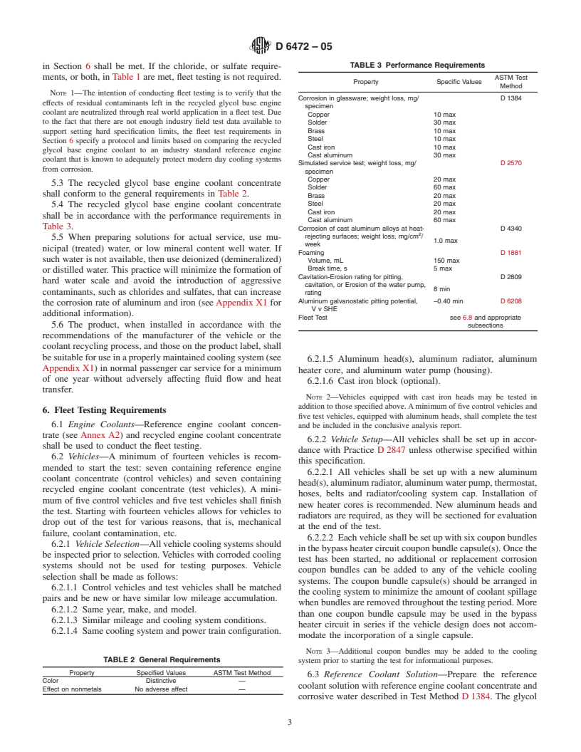 ASTM D6472-05 - Standard Specification for Recycled Glycol Base Engine Coolant Concentrate for Automobile and Light-Duty Service