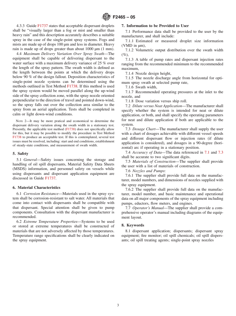 ASTM F2465-05 - Standard Guide for Oil Spill Dispersant Application Equipment: Single-point Spray Systems