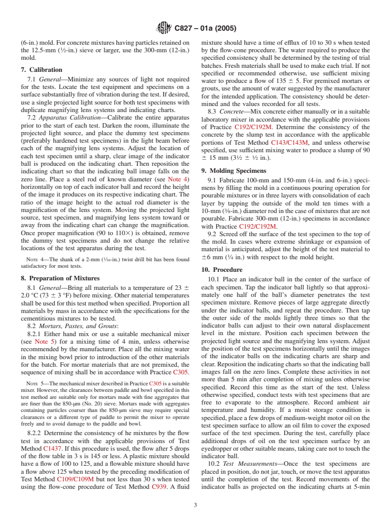 ASTM C827-01a(2005) - Standard Test Method for Change in Height at Early Ages of Cylindrical Specimens of Cementitious Mixtures