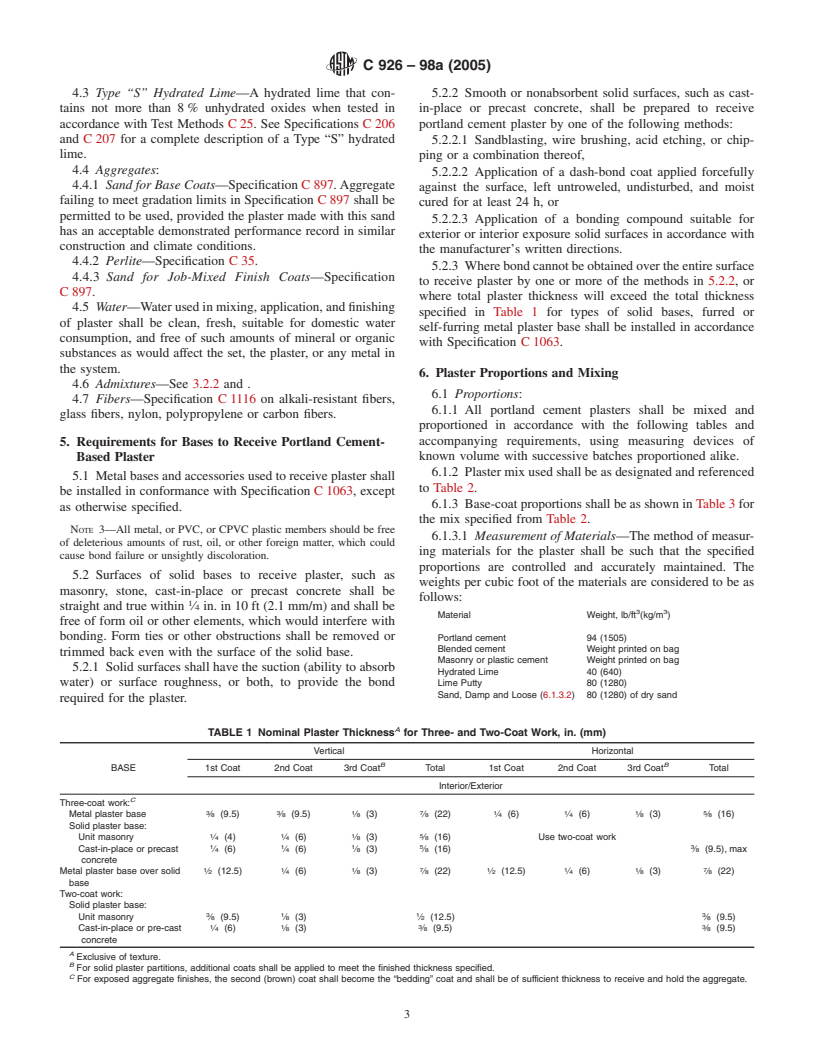 ASTM C926-98a(2005) - Standard Specification for Application of Portland Cement-Based Plaster