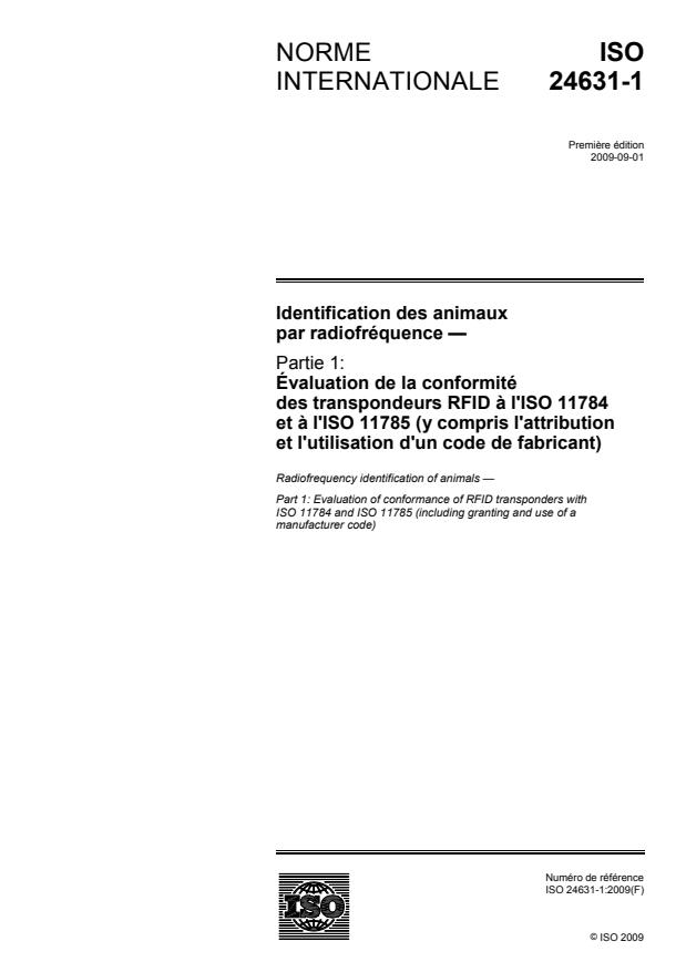 ISO 24631-1:2009 - Identification des animaux par radiofréquence