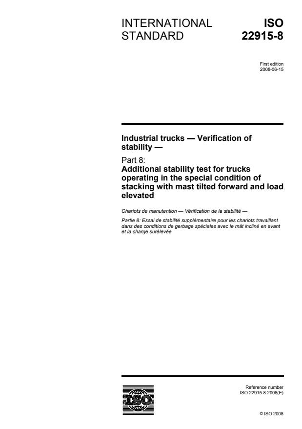 ISO 22915-8:2008 - Industrial trucks -- Verification of stability