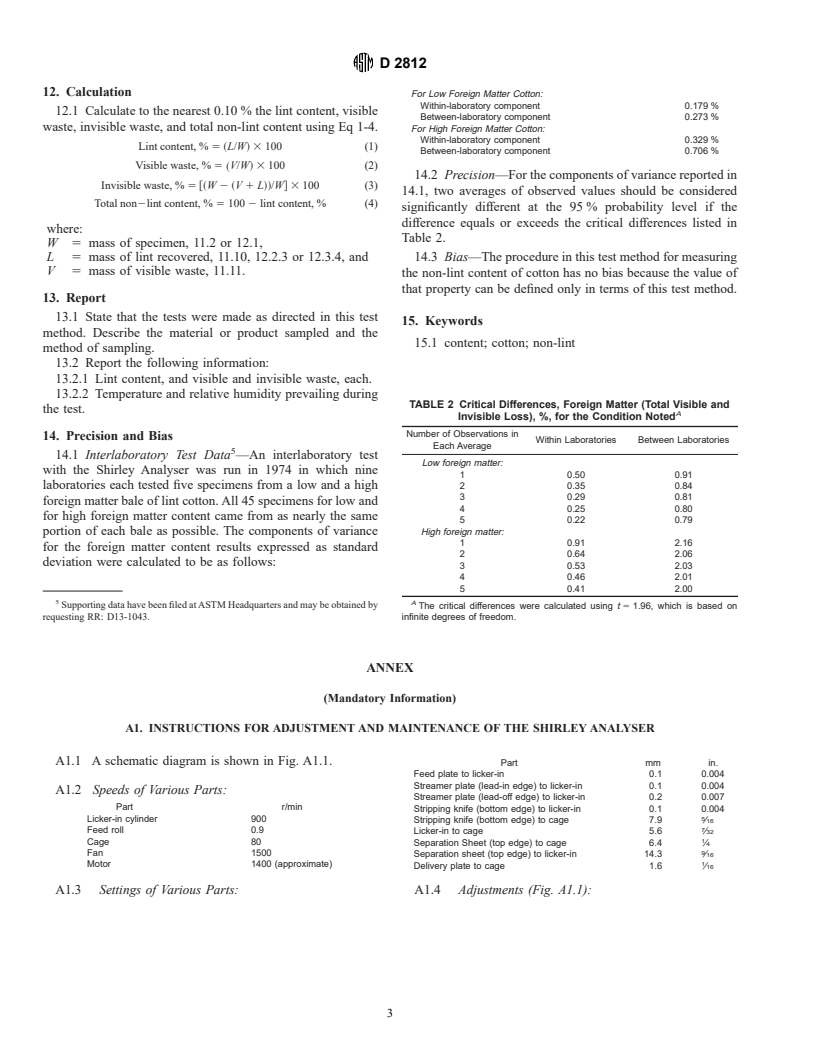 ASTM D2812-95 - Standard Test Method for Non-Lint Content of Cotton