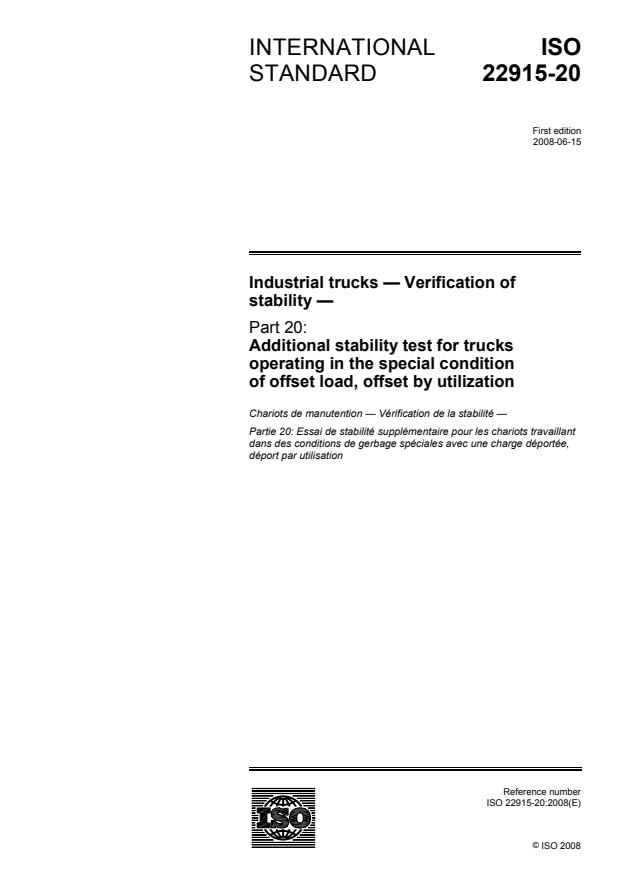 ISO 22915-20:2008 - Industrial trucks -- Verification of stability
