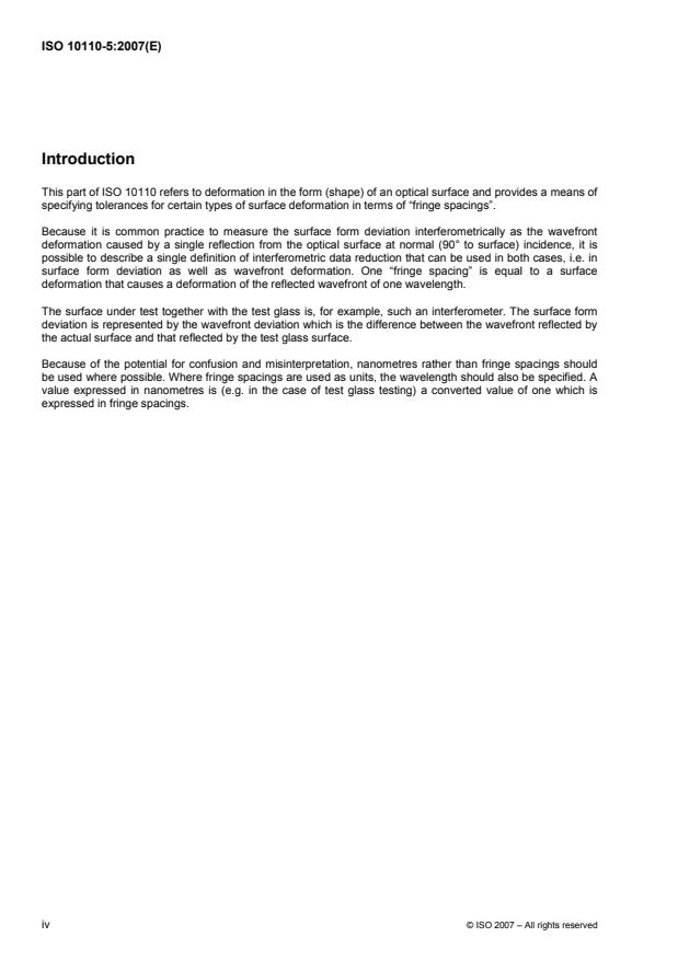 ISO 10110-5:2007 ISO 10110-5:2007 - Optics and photonics -- Preparation of drawings for optical elements and systems - Page 4 preview