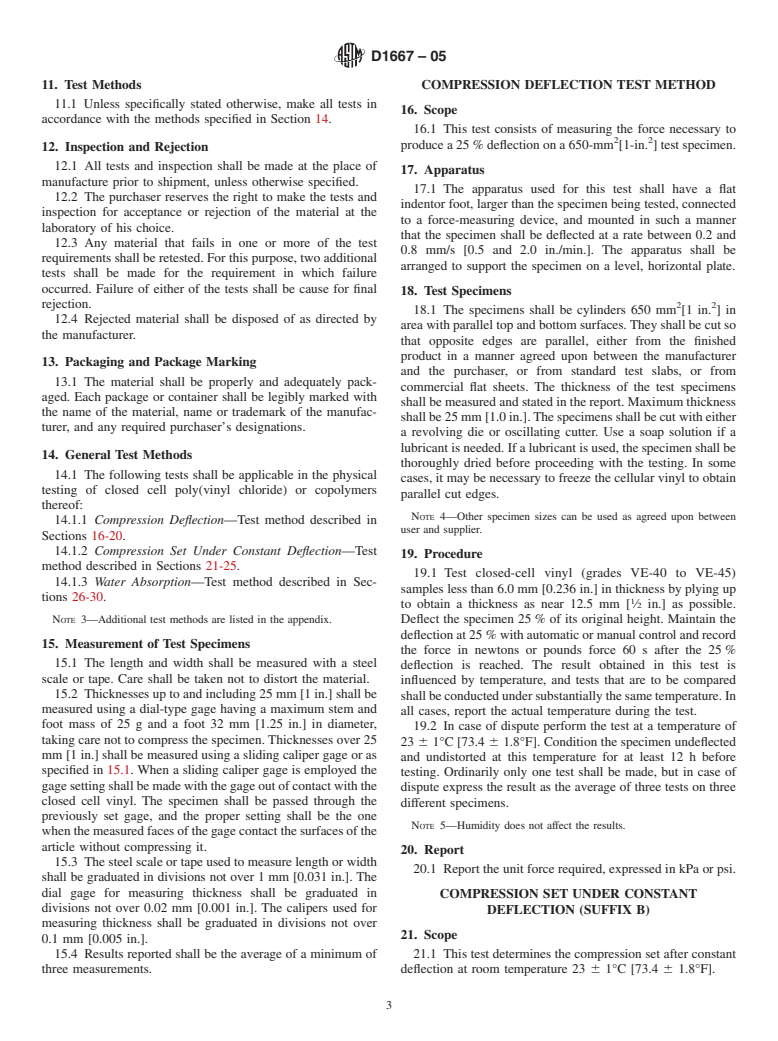 ASTM D1667-05 - Standard Specification for Flexible Cellular Materials-Vinyl Chloride Polymers and Copolymers (Closed-Cell Foam)