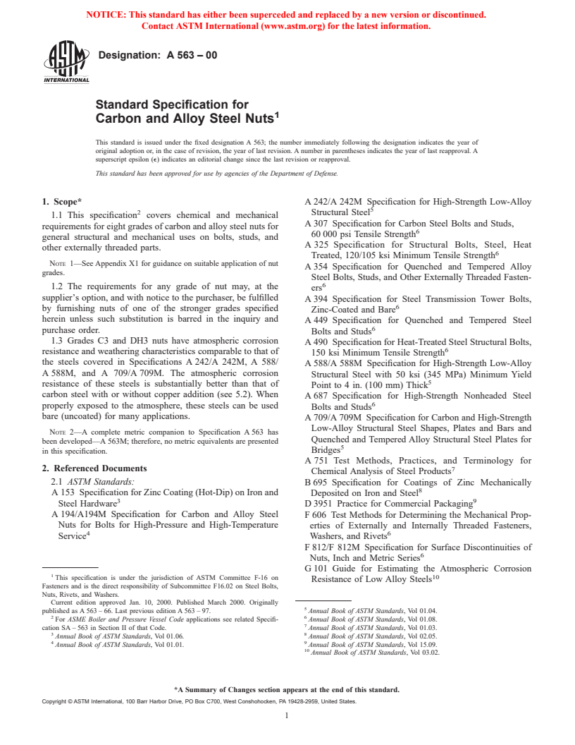 ASTM A563-00 - Standard Specification for Carbon and Alloy Steel Nuts