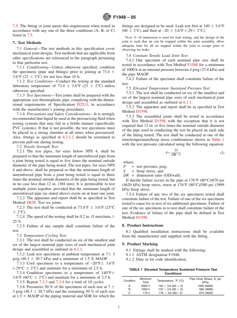 ASTM F1948-05 - Standard Specification for Metallic Mechanical Fittings for Use on Outside Diameter Controlled Thermoplastic Gas Distribution Pipe and Tubing