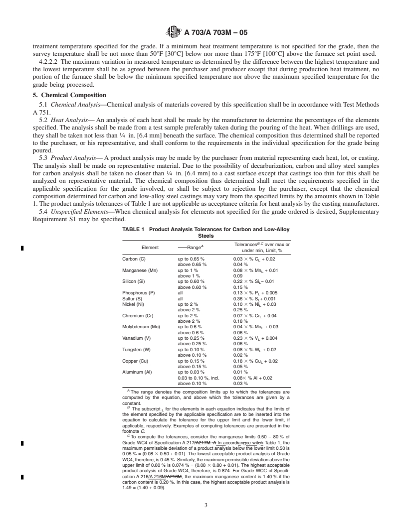 REDLINE ASTM A703/A703M-05 - Standard Specification for Steel Castings, General Requirements, for Pressure-Containing Parts