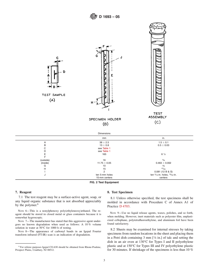 ASTM D1693-05 - Standard Test Method for Environmental Stress-Cracking of Ethylene Plastics