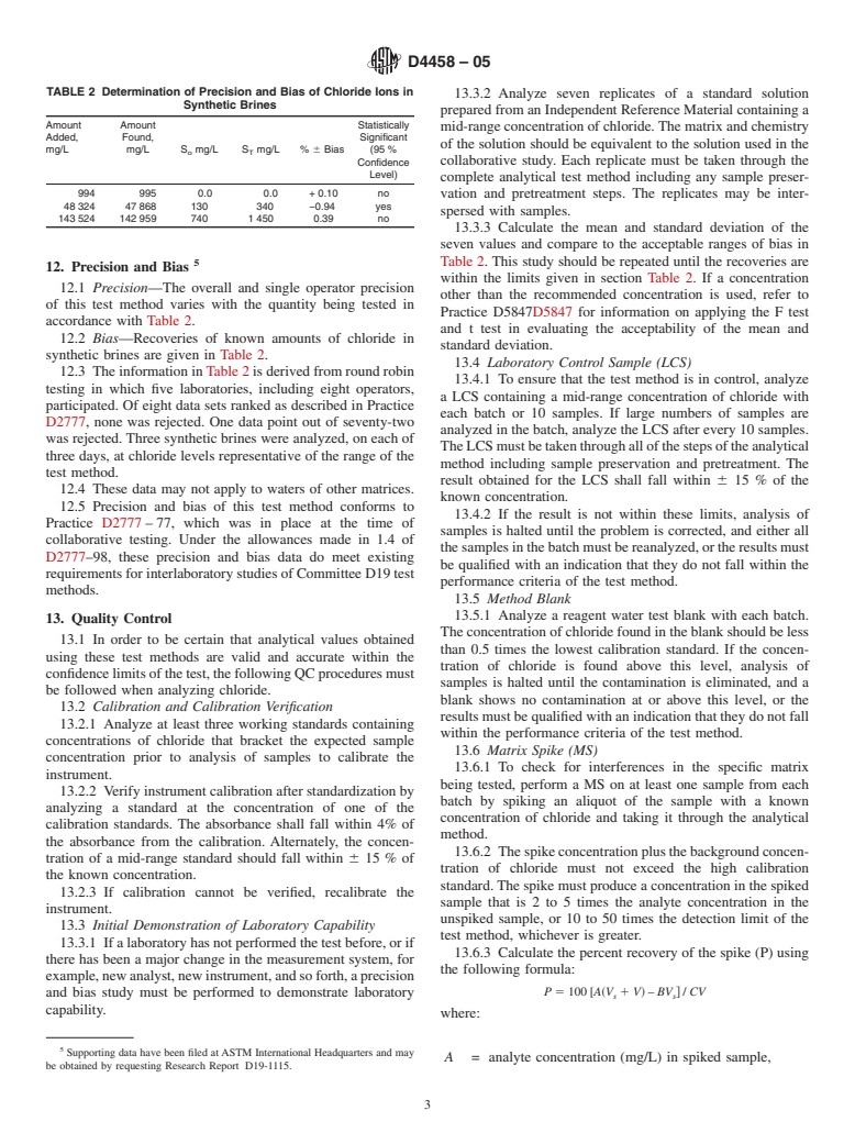 ASTM D4458-05 - Standard Test Method for Chloride Ions in Brackish Water, Seawater, and Brines