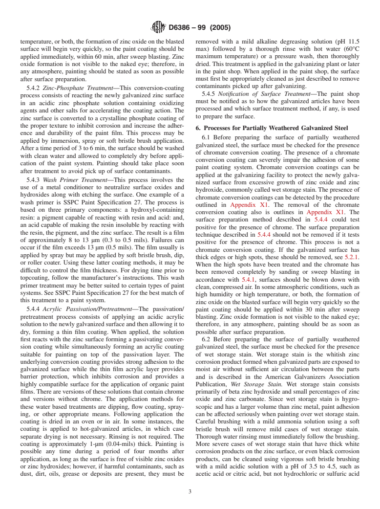 ASTM D6386-99(2005) - Standard Practice for Preparation of Zinc (Hot-Dip Galvanized) Coated Iron and Steel Product and Hardware Surfaces for Painting