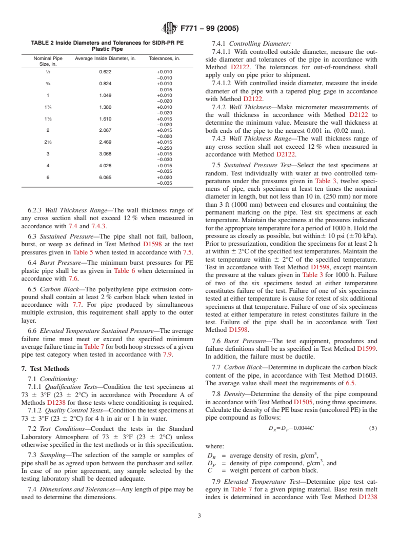 ASTM F771-99(2005) - Standard Specification for Polyethylene (PE) Thermoplastic High-Pressure Irrigation Pipeline Systems (Withdrawn 2014)