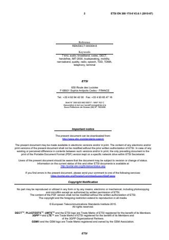 SIST EN 300 175-8 V2.6.1:2015 ETSI EN 300 175-8 V2.6.1 (2015-07) - Digital Enhanced Cordless Telecommunications (DECT); Common Interface (CI); Part 8: Speech and audio coding and transmission - Page 2 preview