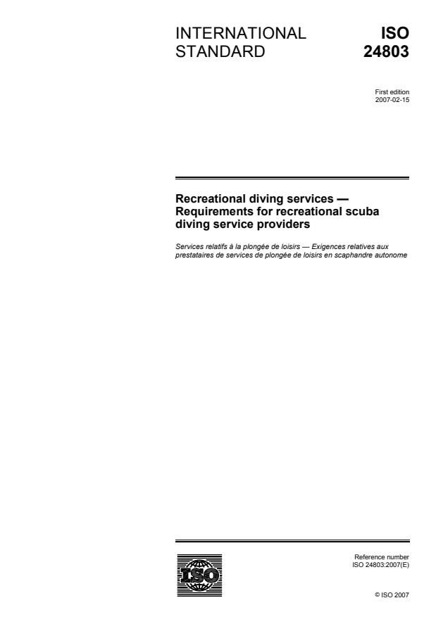 ISO 24803:2007 - Recreational diving services -- Requirements for recreational scuba diving service providers