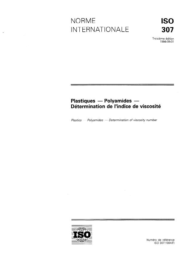 ISO 307:1994 - Plastiques -- Polyamides -- Détermination de l'indice de viscosité