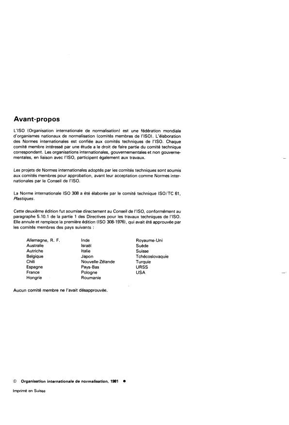 ISO 308:1981 ISO 308:1981 - Plastiques -- Matieres a mouler a base de phénoplastes -- Détermination des matieres solubles dans l'acétone (teneur apparente en résine des matieres a l'état non moulé) - Page 2 preview