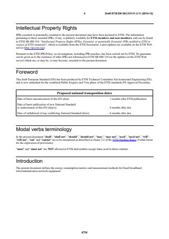 SIST EN 303 215 V1.3.1:2015 ETSI EN 303 215 V1.2.11 (2014-12) - Environmental Engineering (EE); Measurement methods and limits for power consumption in broadband telecommunication networks equipment - Page 4 preview
